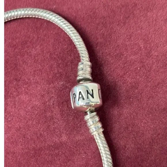 Pandora Sterling Silver Moments Snake Bracelet & Glass Bead Charm 7.25" #64317 - Picture 2 of 7